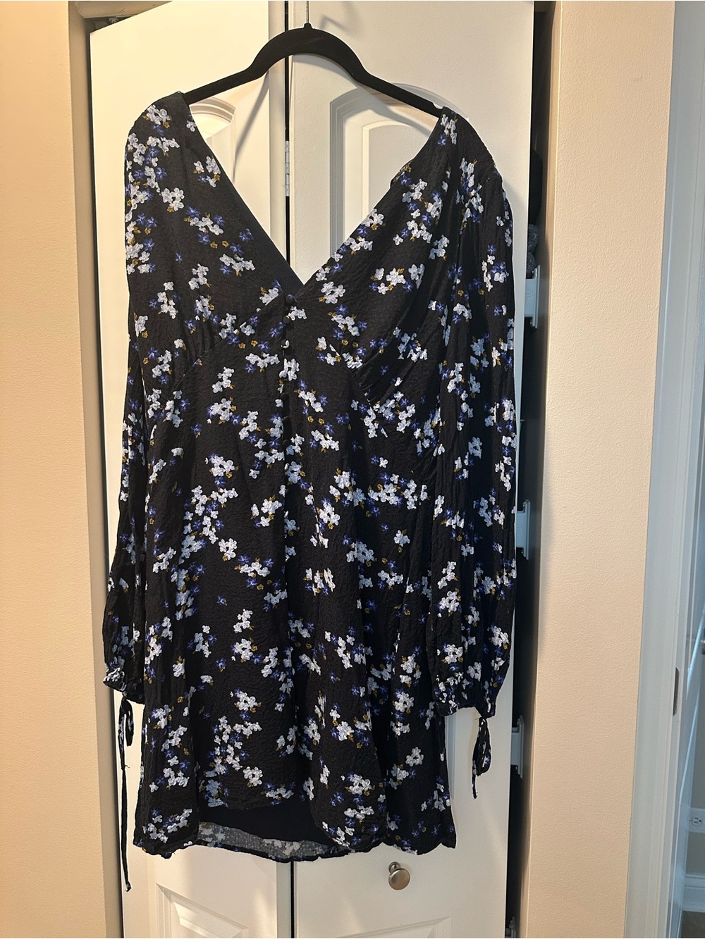 Dynamite Black Floral Mini Dress with Blue & White Blossoms